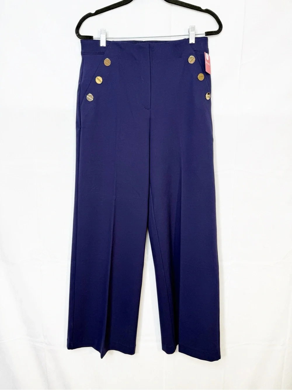 SPANX Ponte Button Front Wide Leg Pants Trousers Lapis Blue Sailor Nautical